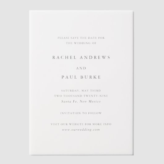 Rachel Formal Elegant Wedding Save the Date Vellum Uitnodigingen (Voorkant)