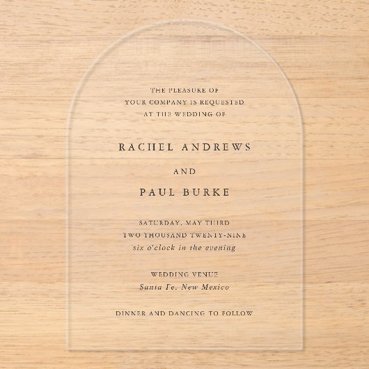 Rachel formele elegante bruiloft acryl uitnodigingen (Voorkant)