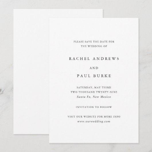 Rachel formele elegante bruiloft save the date (Voorkant / Achterkant)