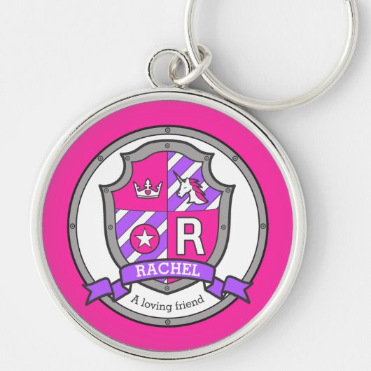 Rachel letter R naam betekent roze eenhoorn kam Sleutelhanger (Voorkant)
