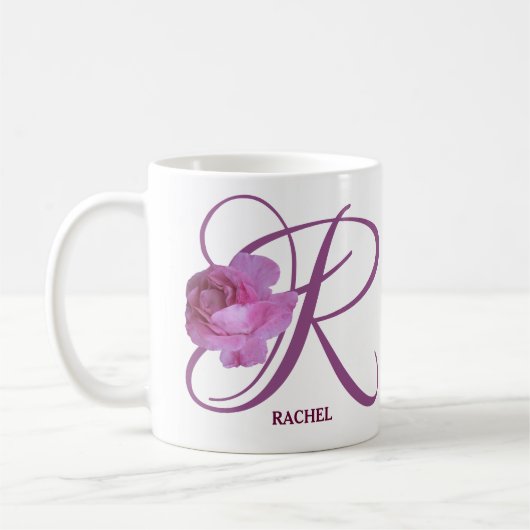  Rachel naam monogram roze roos bloemenmolen Koffiemok (Links)