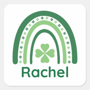 Rachel Name Clover Boho Rainbow Vierkante Sticker