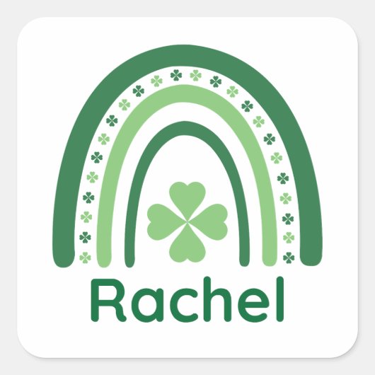 Rachel Name Clover Boho Rainbow Vierkante Sticker (Voorkant)