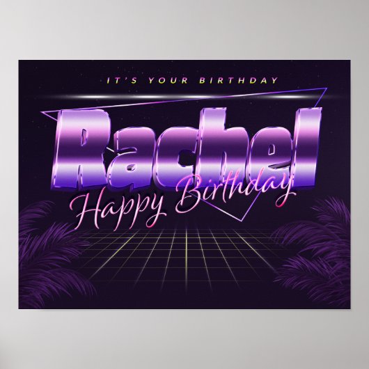 Rachel Name Vorname lila retro Poster Geburtstag (Voorkant)