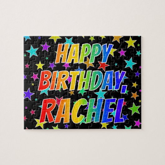 "RACHEL" Voornaam, geun "HAPPY BIRTHDAY" Legpuzzel (Horizontaal)