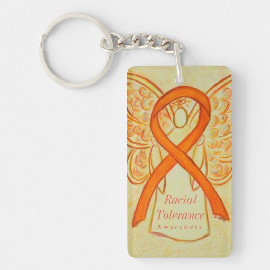 Raciale tolerance Oranje Awareness Ribbon Sleutelh Sleutelhanger (Voorkant)