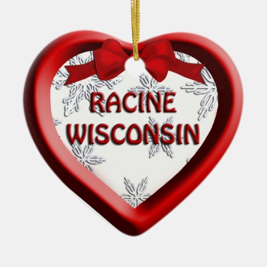 Racine Wisconsin Heart kerstversiering Keramisch Ornament (Voorkant)