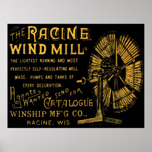 RACINE WISCONSIN WINDMILL WINSHIP MFG CO 1889 POSTER (Voorkant)