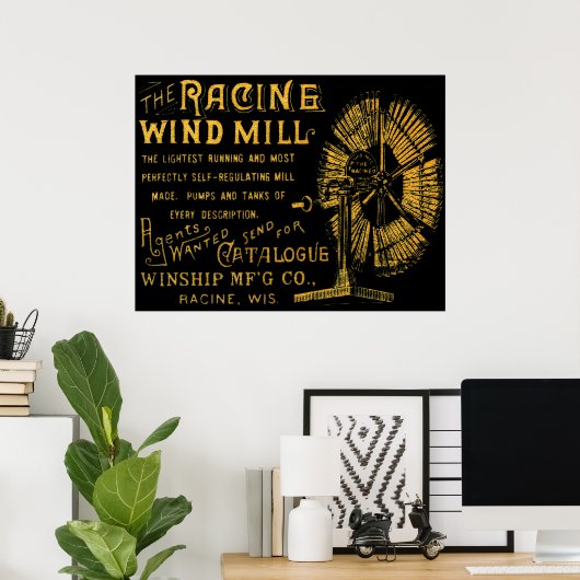RACINE WISCONSIN WINDMILL WINSHIP MFG CO 1889 POSTER (Thuiskantoor)