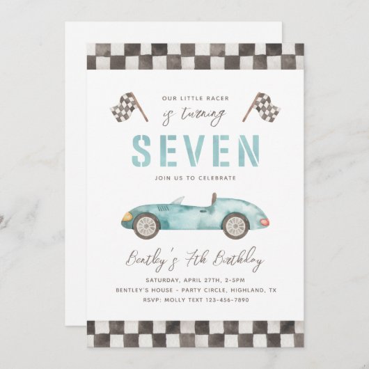 Racing 7e verjaardag Uitnodiging | Uitnodiging tot (Voorkant / Achterkant)