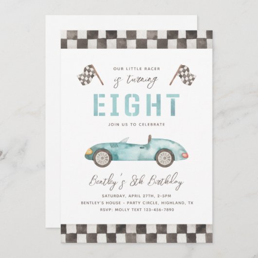 Racing 8th Birthday Invitation | Uitnodiging tot r (Voorkant / Achterkant)