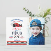 Racing auto bestuurder vier reis foto 4e verjaarda kaart (Staand voorkant)