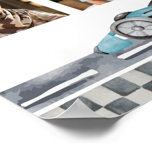 Racing auto eerste verjaardag partij mijlpaal teke poster (Hoek)