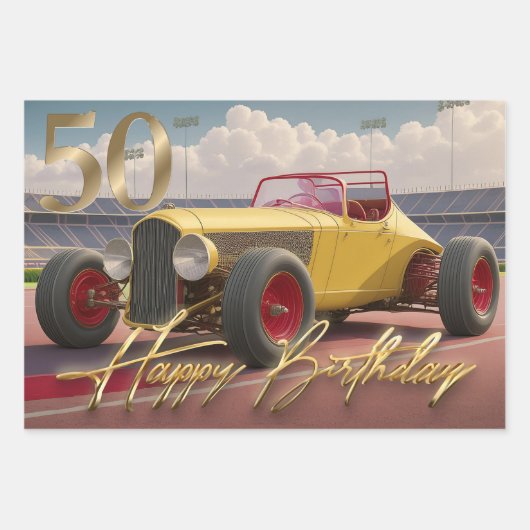  Racing auto Happy 50th Inpakpapier Vel (Voorkant 2)