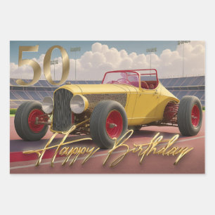  Racing auto Happy 50th Inpakpapier Vel
