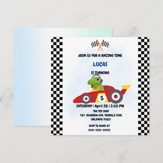 Racing auto jongen spel Grappige Dinosaurus Verjaa Kaart (Voorkant / Achterkant)