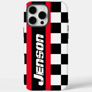 Racing auto sport geruite vlag naam iPhone 16 pro max hoesje