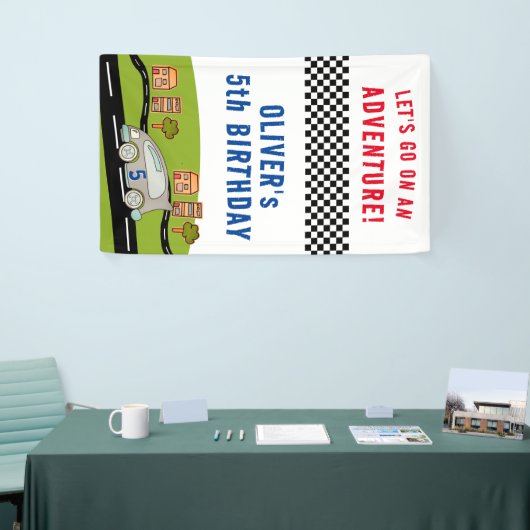 Racing auto weg huizen jongen verjaardag spandoek (Beurs)