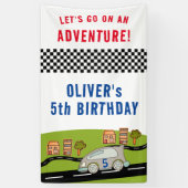 Racing auto weg huizen jongen verjaardag spandoek (Verticaal)