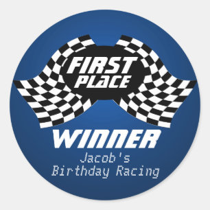 Racing Birthday Checkered Flags 1e plaats Ronde Sticker