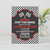 Racing Birthday Invitation, Race Car Invite Kaart (Staand voorkant)