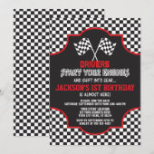 Racing Birthday Invitation, Race Car Invite Kaart (Voorkant / Achterkant)