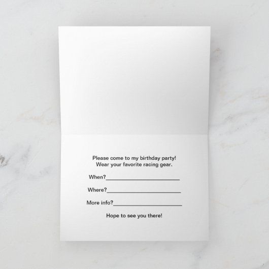 Racing Birthday Party Invitation Card, Dune Buggy (Binnen)