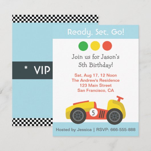 Racing Birthday Theme Party Kaart (Voorkant / Achterkant)