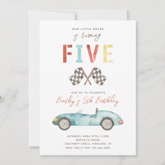 Racing Birthday Uitnodiging | 5e verjaardag (Voorkant)