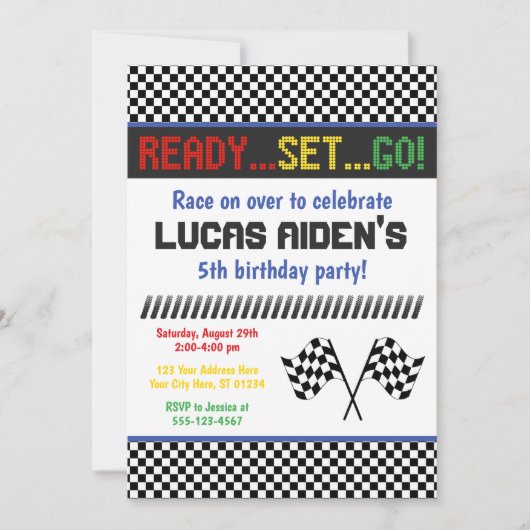 Racing Birthday Uitnodiging | Race Car Invite (Voorkant)