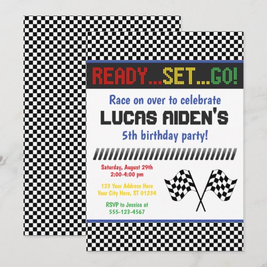 Racing Birthday Uitnodiging | Race Car Invite (Voorkant / Achterkant)