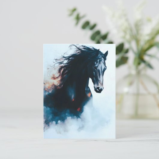  Racing Black Horse Portrait Minimalist Aankondigingskaart (Staand voorkant)