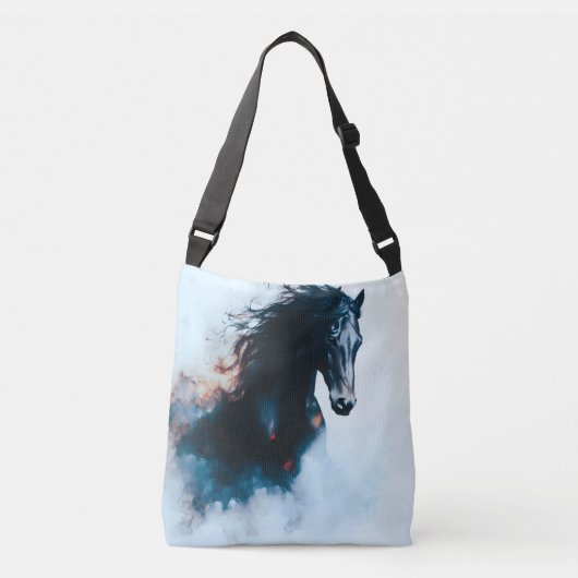  Racing Black Horse Portrait Minimalist Crossbody Tas (Voorkant)