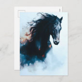 Racing Black Horse Portrait Minimalist Feestdagenkaart (Voorkant / Achterkant)