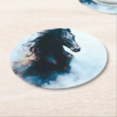  Racing Black Horse Portrait Minimalist Ronde Kartonnen Onderzetter (Gebogen)