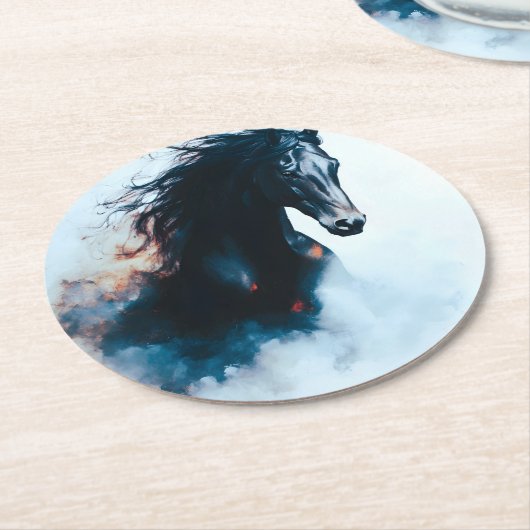  Racing Black Horse Portrait Minimalist Ronde Kartonnen Onderzetter (Gebogen)