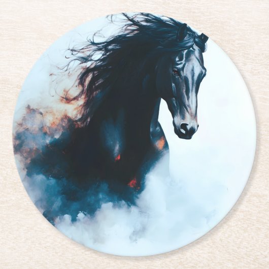  Racing Black Horse Portrait Minimalist Ronde Kartonnen Onderzetter (Voorkant)