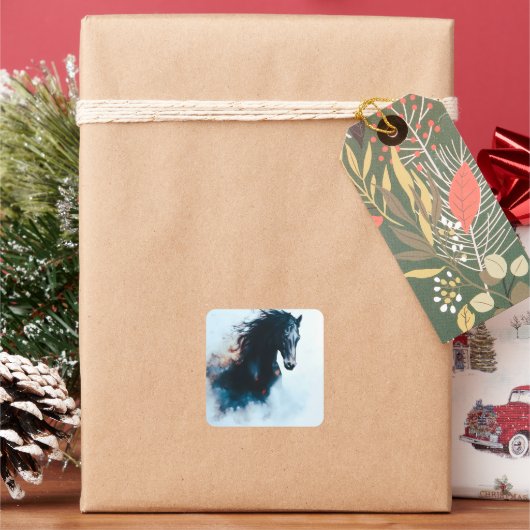 Racing Black Horse Portrait Minimalist Vierkante Sticker (Feestdagen)