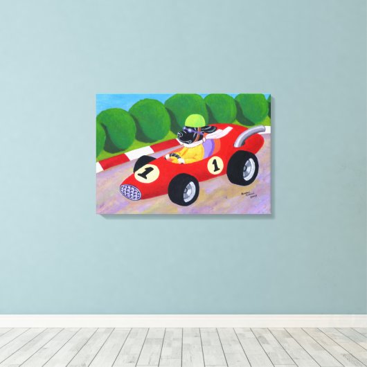 Racing Black Labrador Artwork Canvas Afdruk (Insitu (Houten vloer))