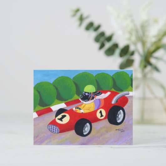 Racing Black Labrador Briefkaart (Staand voorkant)