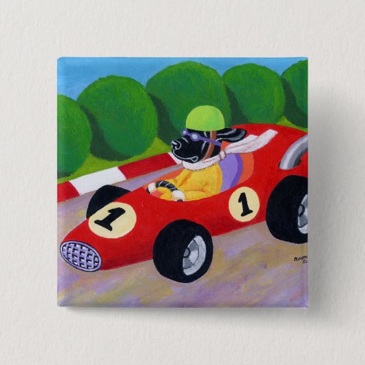 Racing Black Labrador Vierkante Button 5,1 Cm (Voorkant)