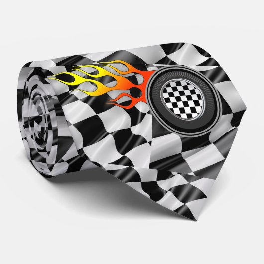 Racing Black White Check Flag Tire Flames Necktie Stropdas (Opgerold)