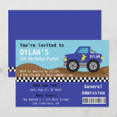 Racing Blue Monster Truck Party, Admission Ticket Kaart (Voorkant / Achterkant)