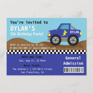 Racing Blue Monster Truck Party, Admission Ticket Kaart