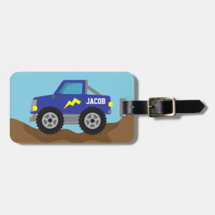 Racing Blue Monster Truck, voor Jongens Bagagelabel