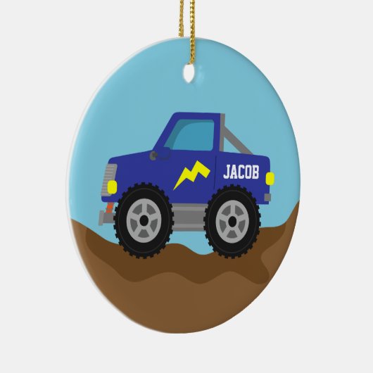 Racing Blue Monster Truck, voor jongens Keramisch Ornament (Rechts)