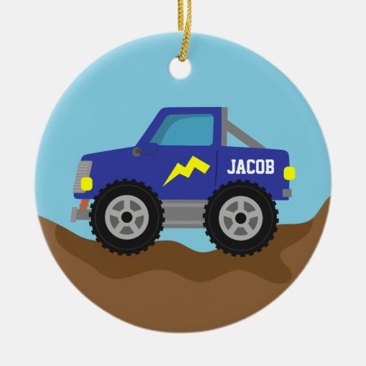Racing Blue Monster Truck, voor jongens Keramisch Ornament (Voorkant)