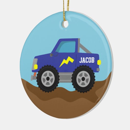Racing Blue Monster Truck, voor jongens Keramisch Ornament (Links)