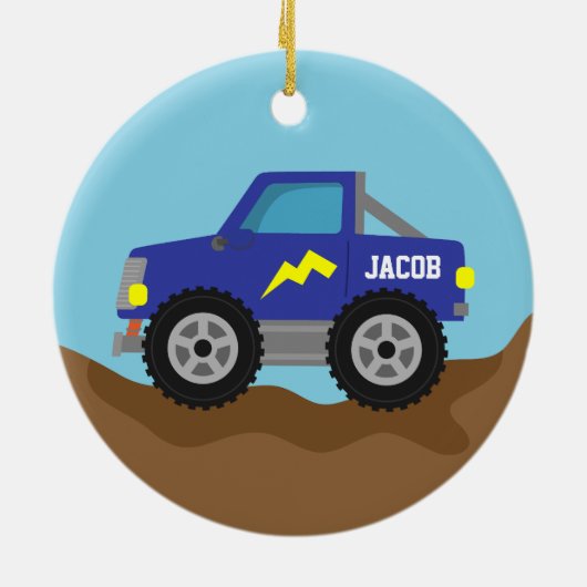Racing Blue Monster Truck, voor jongens Keramisch Ornament (Achterkant)