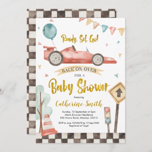 Racing Boy Baby shower Uitnodiging (Voorkant / Achterkant)